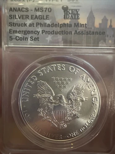 2021 (P) T-1 SILVER EAGLE ANACS MS70 FS EMERGENCY ISSUE- “Key Date” Label