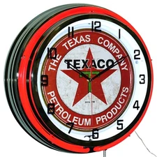 19" TEXACO  Petroleum Products Sign Gasoline Motor Oil Red Double Neon Clock