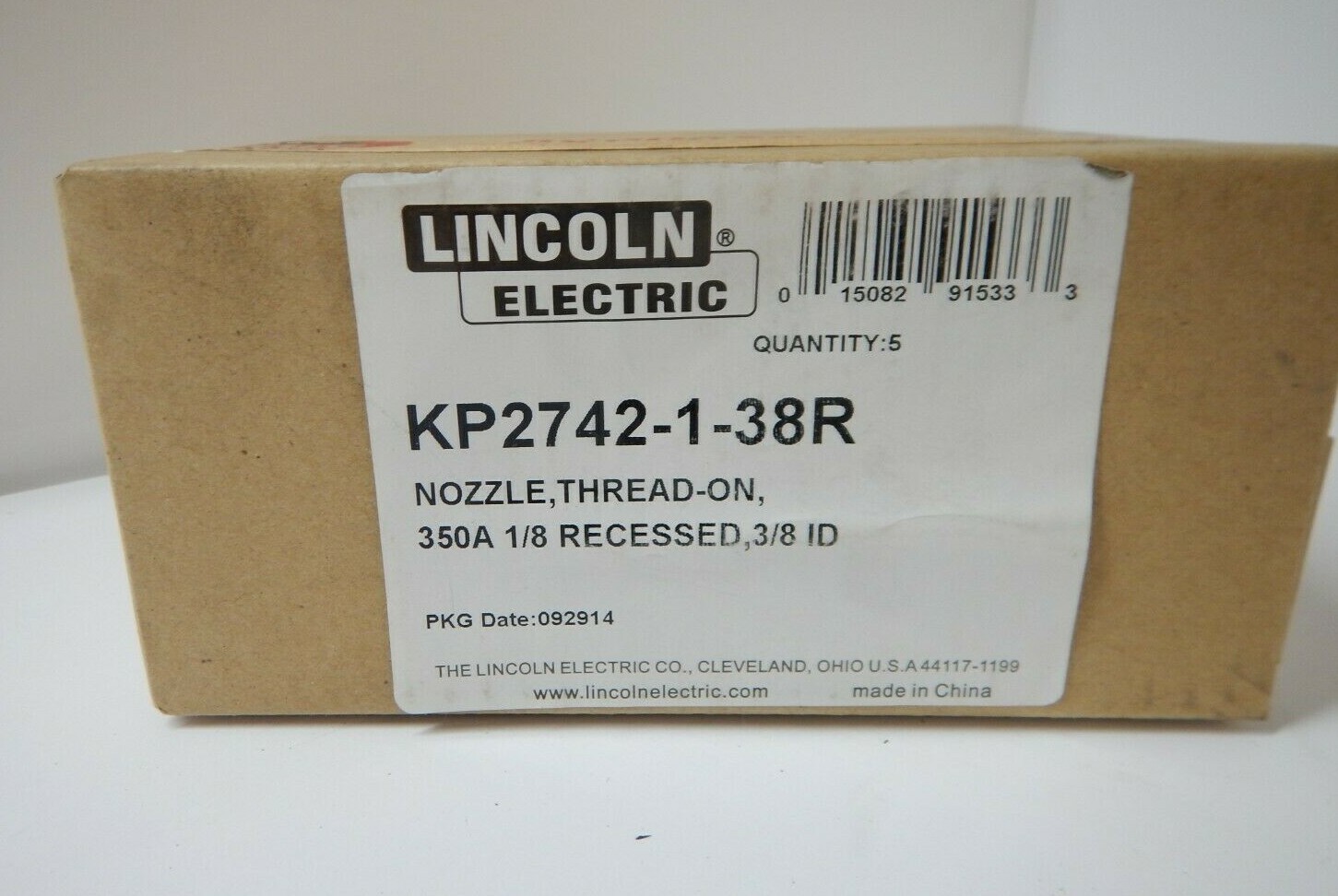 LINCOLN ELECTRIC Quantity 5 KP2742138R Nozzle ThreadOn 350 1/8