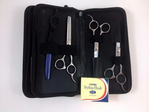 Pro Hair Cutting Scissors Shears Barber Thinning 5.5 6.0 Feather Razor Set
