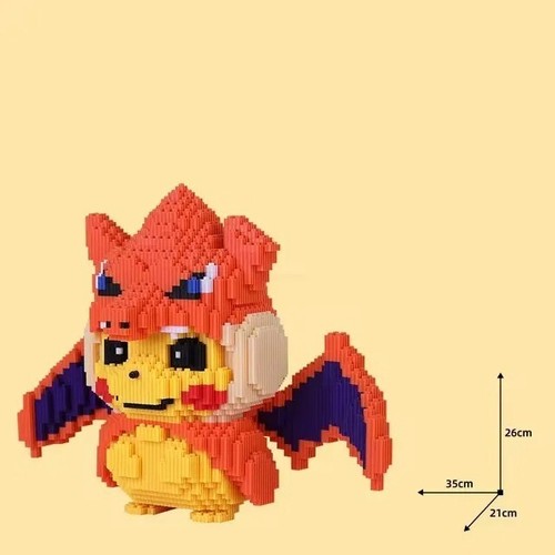 Pokemon Figur - Bau Pikachu Glurak Maske 26cm Klemmbaustein Figur Selberbauen - Imagen 2 de 3