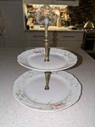 Vintage Limoges "Florence" Porcelain 2-Tier Lazy Susan Cake Stand w/Pink Roses