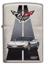 Zippo Chevrolet Corvette 1997 C5 brushed Chrome Custom Lighter Very Rare NEW
