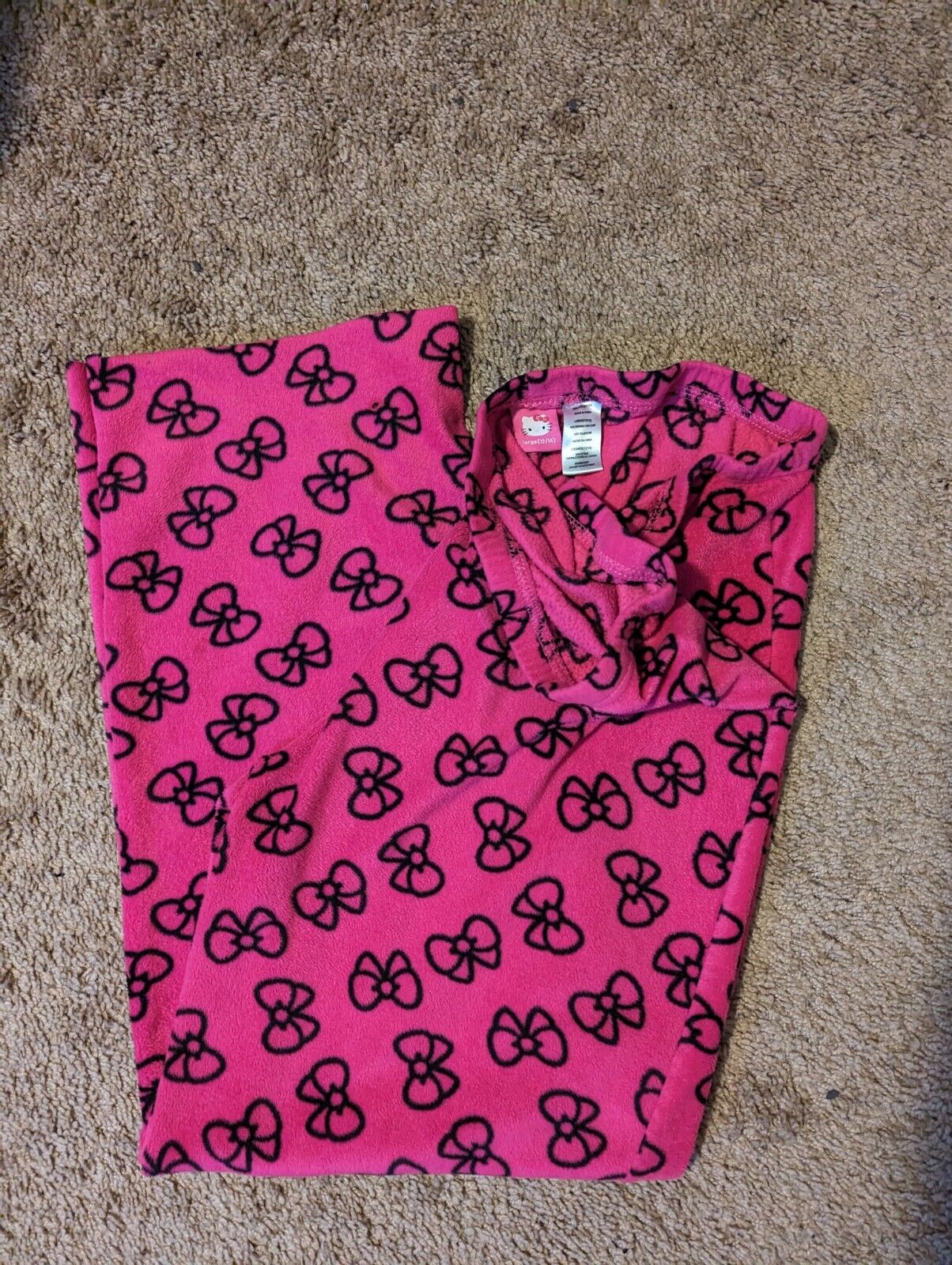 Vintage 2015- Hello Kitty Fleece Pajama Bottoms Size Large Pink / Black Ribbons