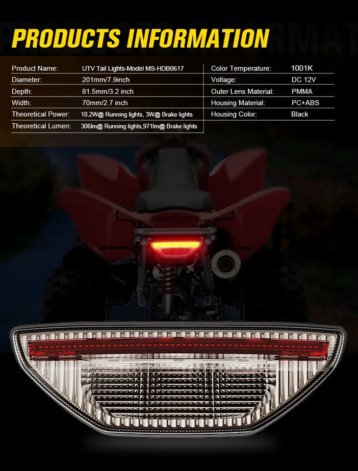 Luz trasera LED de humo lámpara de freno para Honda TRX 250X 250EX 300 400EX 400X 500 700 Foto 3 de 4