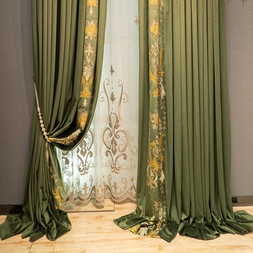 Custom green velvet embroidery thick French cloth curtain tulle drape C1774 - Picture 2 of 12