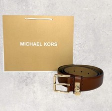 Michael Kors MK Gürtel Braun LUGGAGE Schnalle Gold Größe L mit Tüte Schloss NEU