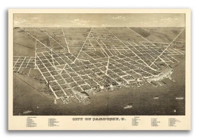 1883 Sandusky Ohio Vintage Old Panoramic City Map - 16x24