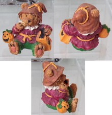 Resin Halloween Teddy Bear Scarecrow Figurine with Pumpkin Treat Bag