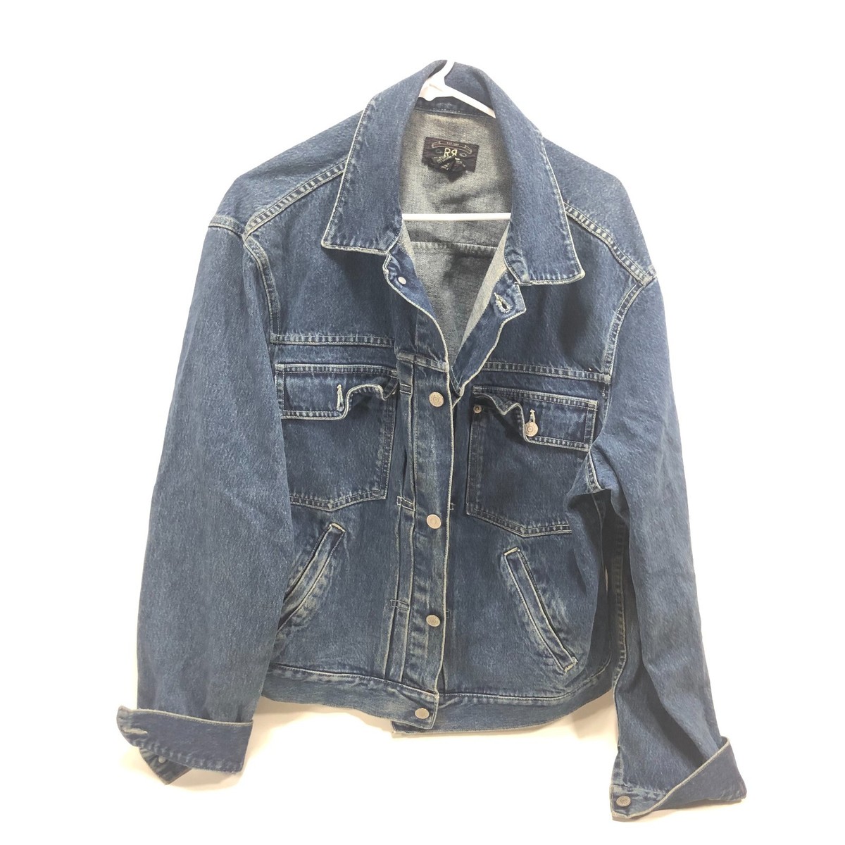 RRL Ralph Lauren 1950s Inspired Blue Denim Trucker Jacket Mens L 