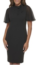 NWT Calvin Klein Black, Bow trim Sheath Dress Sz10