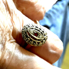 ART DECO 14K YELLOW GOLD OLD EUROPEAN DIAMOND FILIGREE SHIELD RING SZ 7.75-8"
