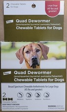 QUAD DEWORMER by Elanco for Large Dogs 45 + lbs 2 CHEWABLE TABLETS Bayer GENUINE