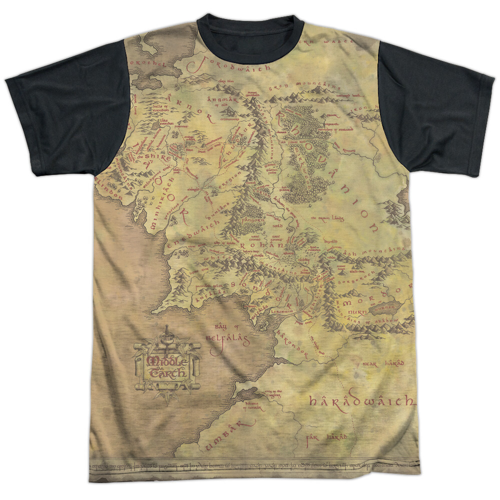 Lord of the Rings Middle Earth Map Halloween T-Shirt in Black Sizes S-3XL