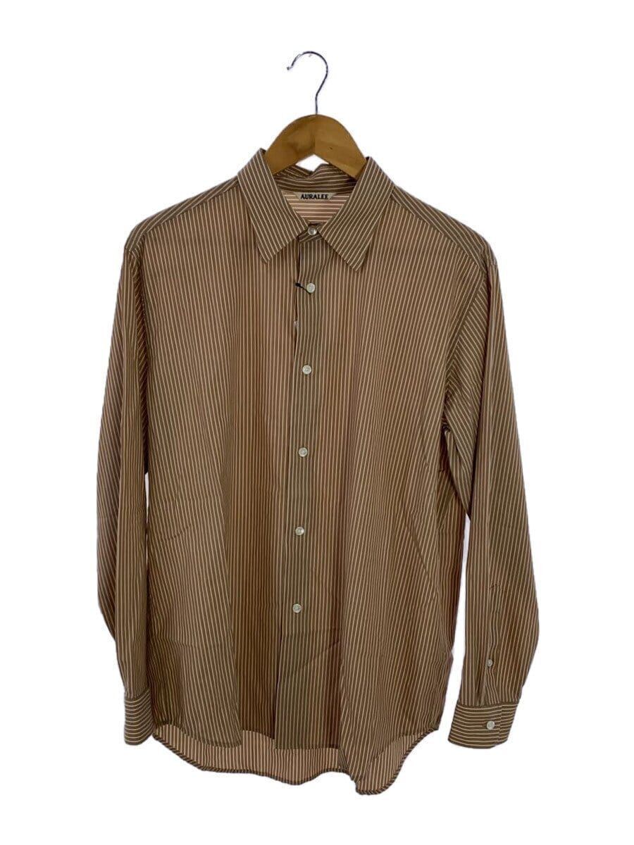AURALEE long sleeve shirt 24SS SUPER FINE WOOL STRIPE 3 BROWN 