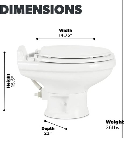Dometic RV 9108782773 model 321 WS White Ceramic Built-In Toilet 15.5" H (NEW) - Picture 6 of 7