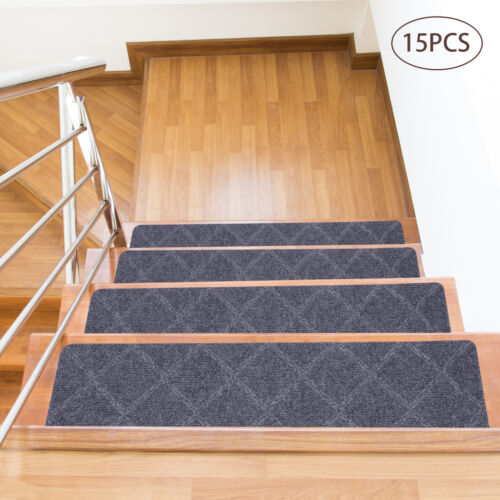 15PCS Non-Slip Carpet Stair Treads 30" x 8" Mats Indoor for Wooden Steps