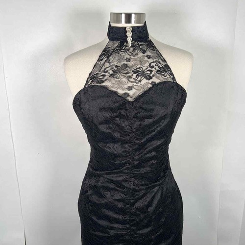 Vintage Dirty Dancing Neckholder Spitze Overlay Cocktailkleid 4 schwarz Meerjungfrau 1987 - Bild 3 von 11