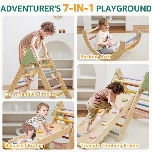 7in1 Pikler Triangle Set, Pikler Triangle Climbing Toys Set for Toddlers, Woo... - Picture 3 of 7