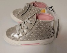 Wonder Nation Toddler Girls Pink  Silver High-Top Sneakers With Hearts Size 5
