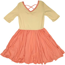 Dot Smile Girls 5 6 Solid Color Block Orange Yellow Soft Ballerina Twirl Dress