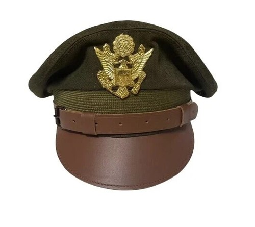 WW2 US Army Aircorps Military Officers Pilots OD Visor Crusher Hat Cap