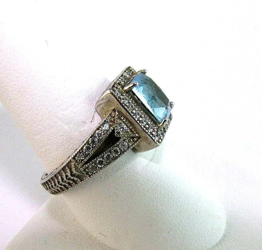 Blue Solitaire Ring Rhinestone Accent Sterling Si… - image 3
