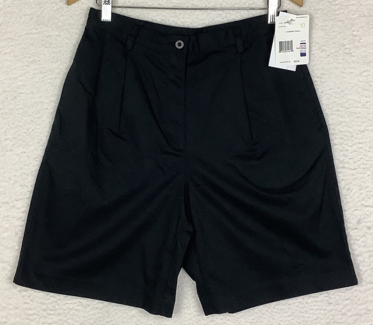 Short Liz Sport Vintage Femme Taille 10 - Bermuda Noir Taille Haute - Poche Plissée