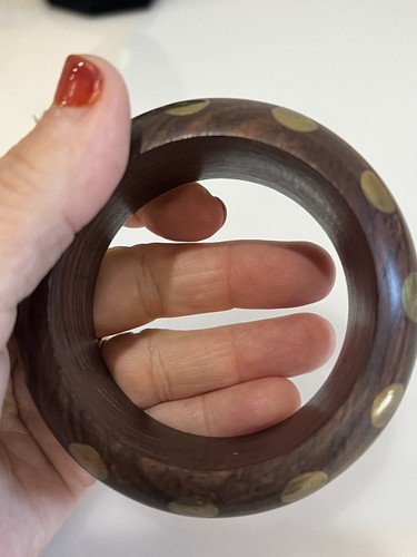 Vintage Solid Wood With Brass Dots Bracelet. - Picture 3 of 5