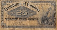 Canada  25  Cents  1.2.1900  P 9b  Circulated Banknote N #12