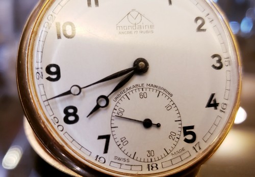 VINTAGE MONDAINE MECHANICAL GOLD TONE POCKET WATCH - 第 4/9 張圖片