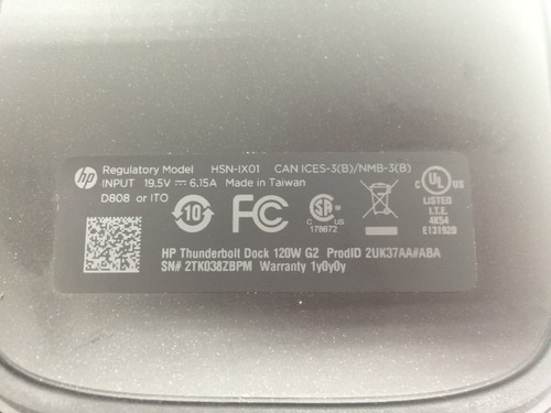 HP Thunderbolt G2 USB Type-C Dock  HSN-IX01 120W  ADAPTER NOT INCLUDED FREE S/H - Picture 6 of 6