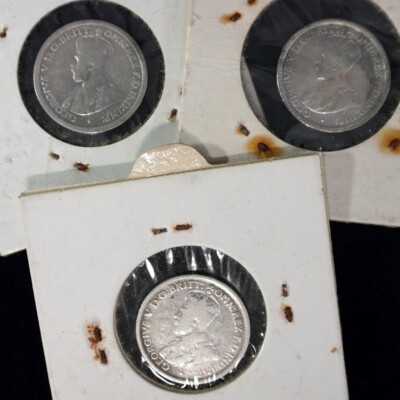 3x Three Pence 1917 + 1919 + 1920 Australien | Silber | George V.