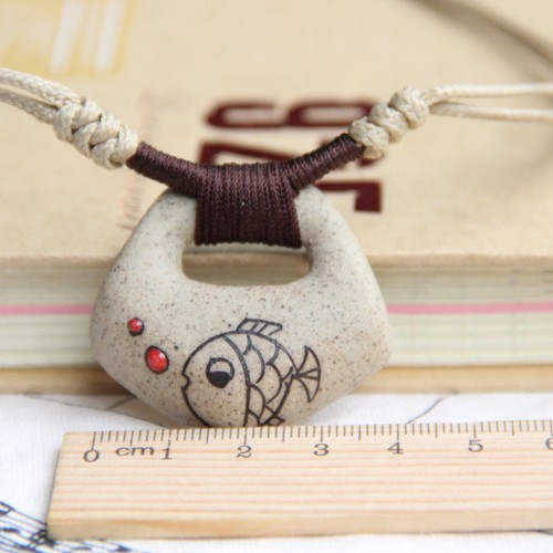 Necklace Pendant Clay Fish Ceramic Fashion Ethnic Jewelry Handmade Adjustable - Picture 8 of 12