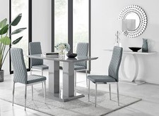 Image of IMPERIA Grey High Gloss Dining Table And 4 Faux Leather and Chrome Dining Chairs
