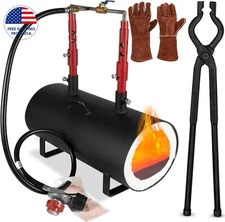 Gas Propane Forge Furnace with Dual Burners Blacksmith Knife Tool Farrier Making