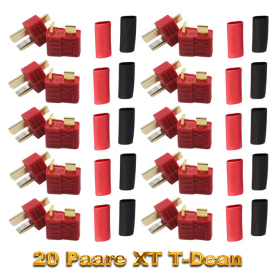20 Paare XT Dean T-Stecker T-Dean T-Plug T-Connector + Schrumpf Goldstecker RC