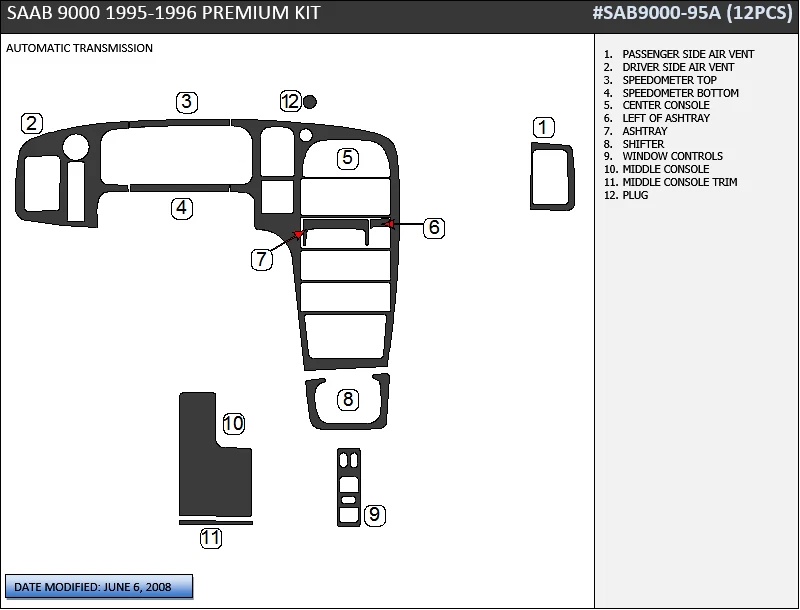 Juego de molduras de tablero LHD RHD SAAB 9000 Fit 1994-1998 interior madera carbono aluminio Foto 2 de 4