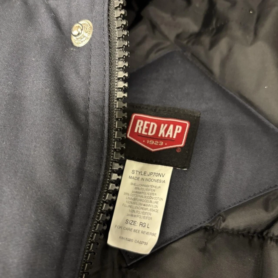 RED KAP Heavyweight Outdoor Winter Parka Hooded Jacket Men's Size L Navy - Image 3 of 4