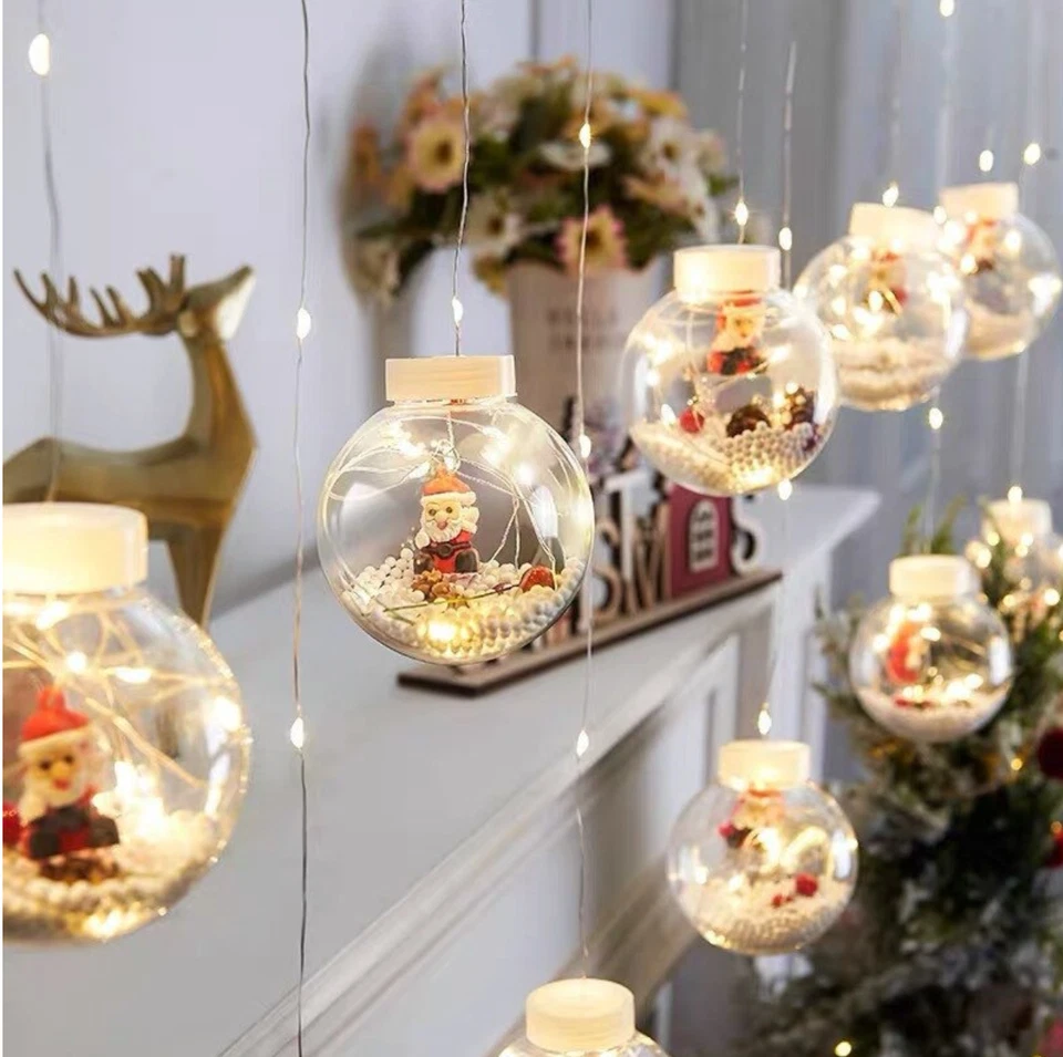 PALLINE Natalizie Trasparenti LED fiocchi neve Babbo NATALE Decorazioni Albero - Immagine 2 di 4