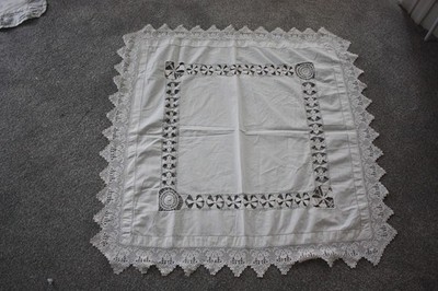 NB1398 Vintage weiß Baumwolle gezogen Faden Tischdecke 36'' Quadrat keine Beschädigungen
