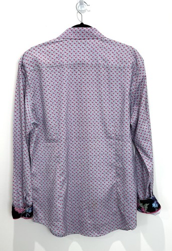 Riley Adams Mens Shirt L Blue Pink Floral Collared Button Up Formal Wedding - Picture 4 of 12