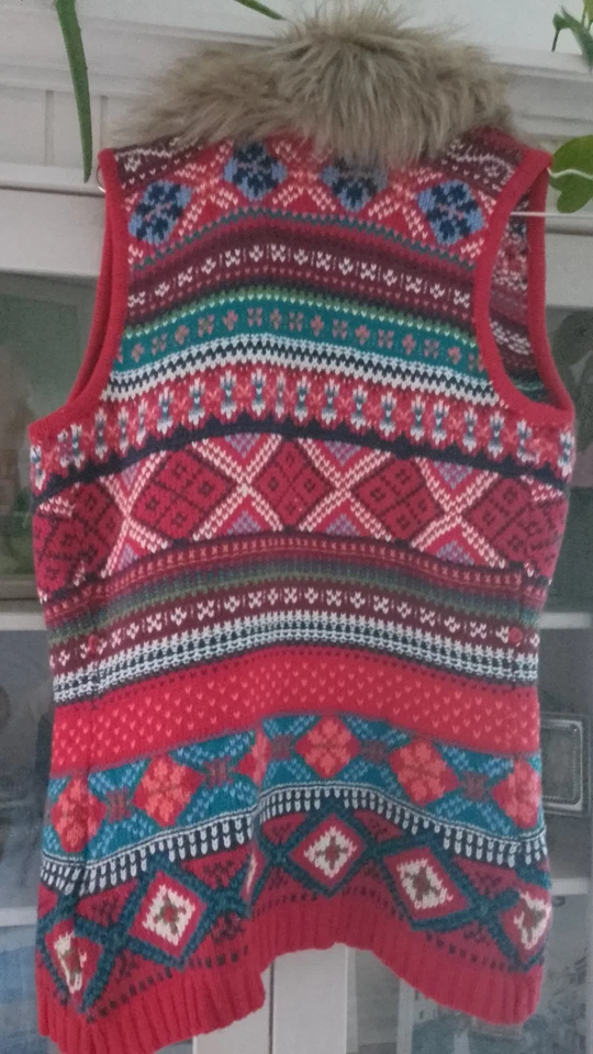 H&M L.O.G.G. Strickweste XS mit Fellbesatz, Baumwollmischung - Bild 3 von 4