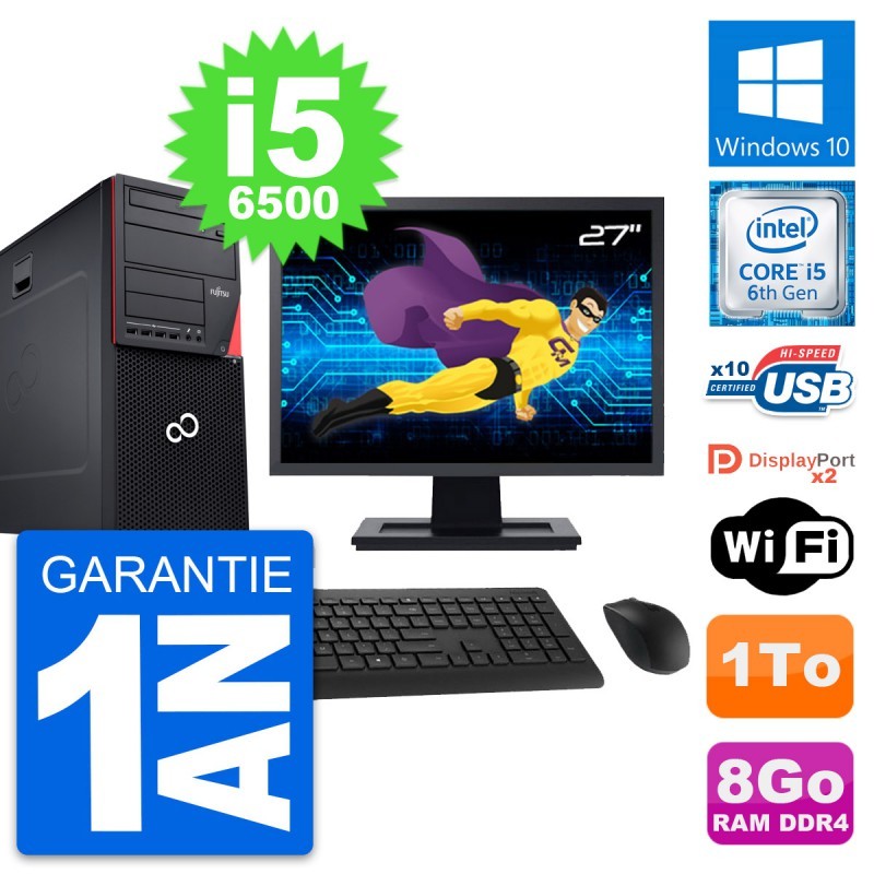 PC Tour Fujitsu P756 Ecran 27" Intel i5-6500 RAM 8Go Disque 1To Windows 10 Wifi