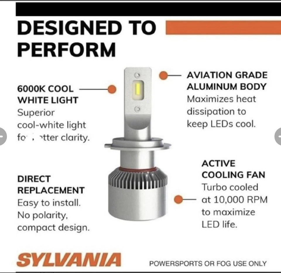NEW SYLVANIA 9005 LED FOG & POWERSPORTS BULB, 2 PACK 600K Cool White Light - Image 2 of 4