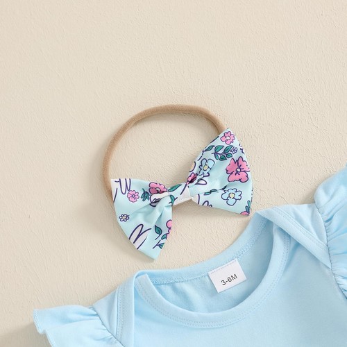 Newborn Baby Girl Easter Outfits Long Sleeve Ruffle Rompers Rabbit Suspender ... - Bild 4 von 7