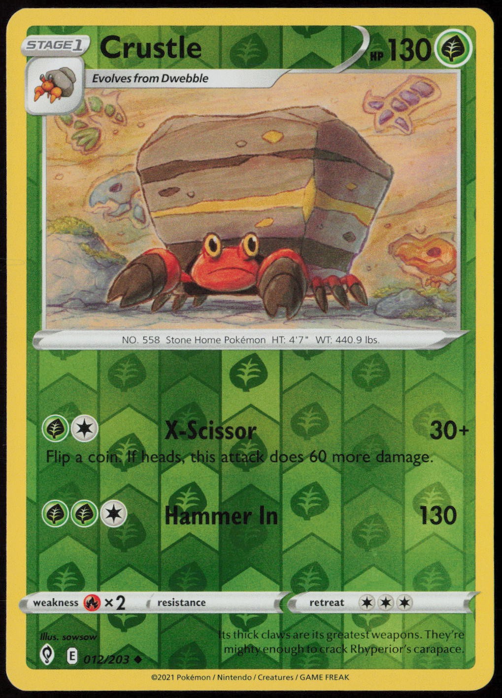 Crustle #12/203 (Reverse Holo) (LP) SWSH07: Evolving Skies SWSH07 Pokemon