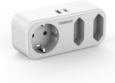 TESSAN Mehrfachstecker mit USB, Doppel-Stecker für Steckdose, 3600W, 3 Fach grau