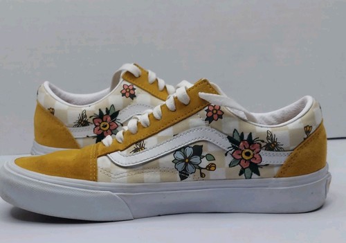 Vans Old Skool Skate Shoes Garden Check Yellow Women’s 8.5 Bees Flowers Suede - Picture 10 of 11