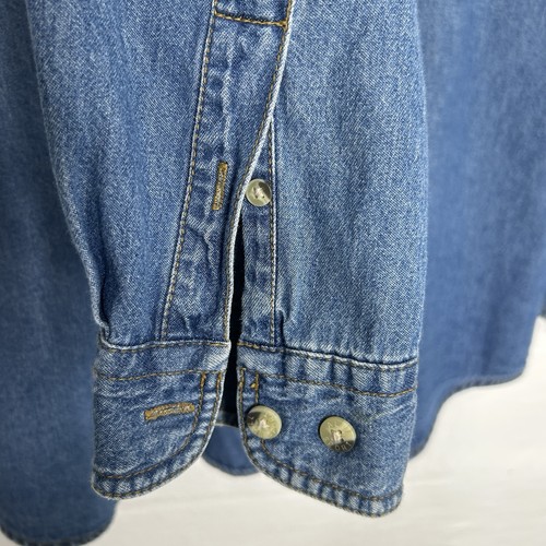 Vintage Mens Denim Shirt Large Native American Graphic 90s Husky Dog Aztec - Picture 8 of 24